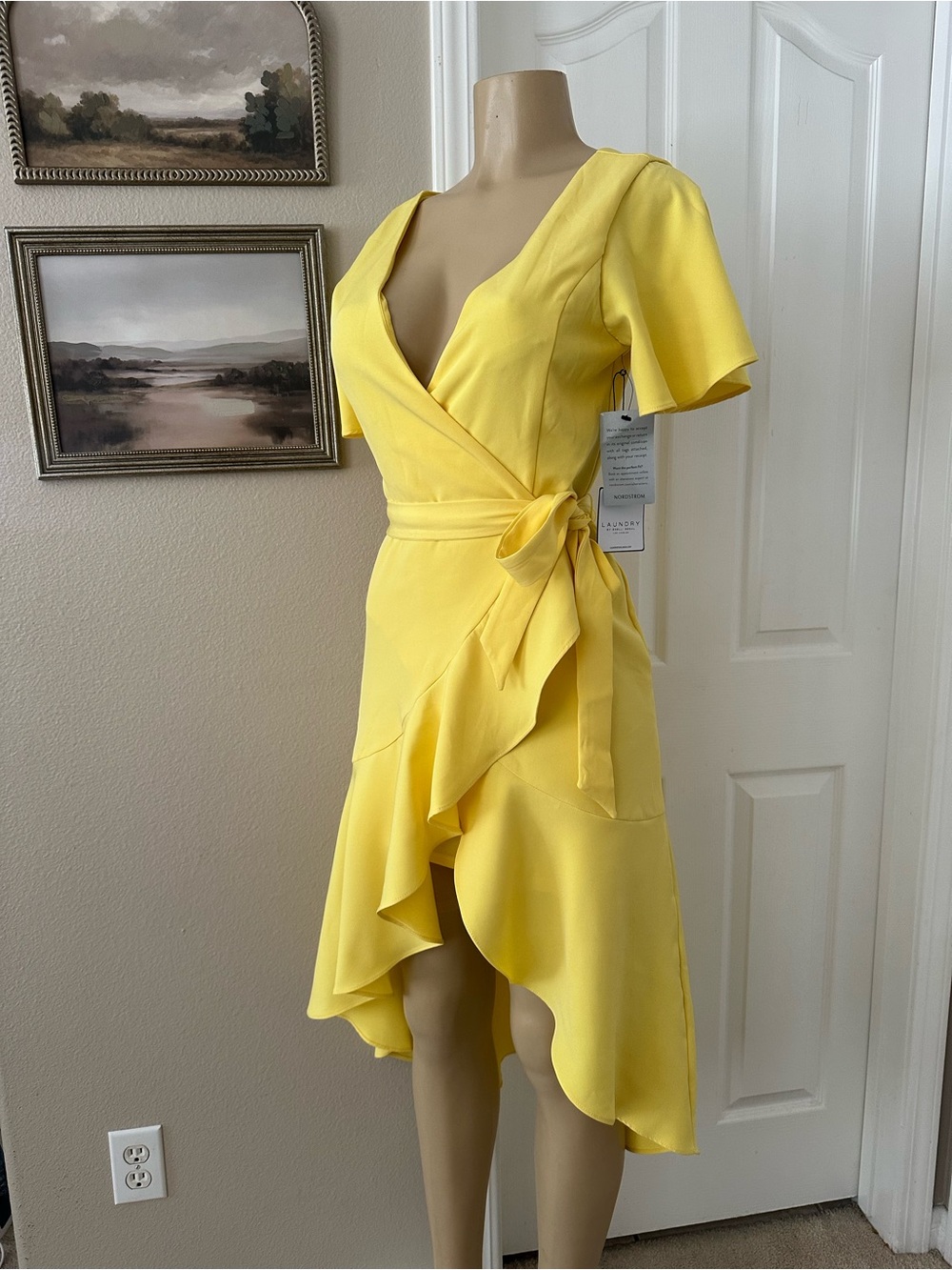 Laundry By Shelli Segal Sunny Yellow Wrap High-Low Dress